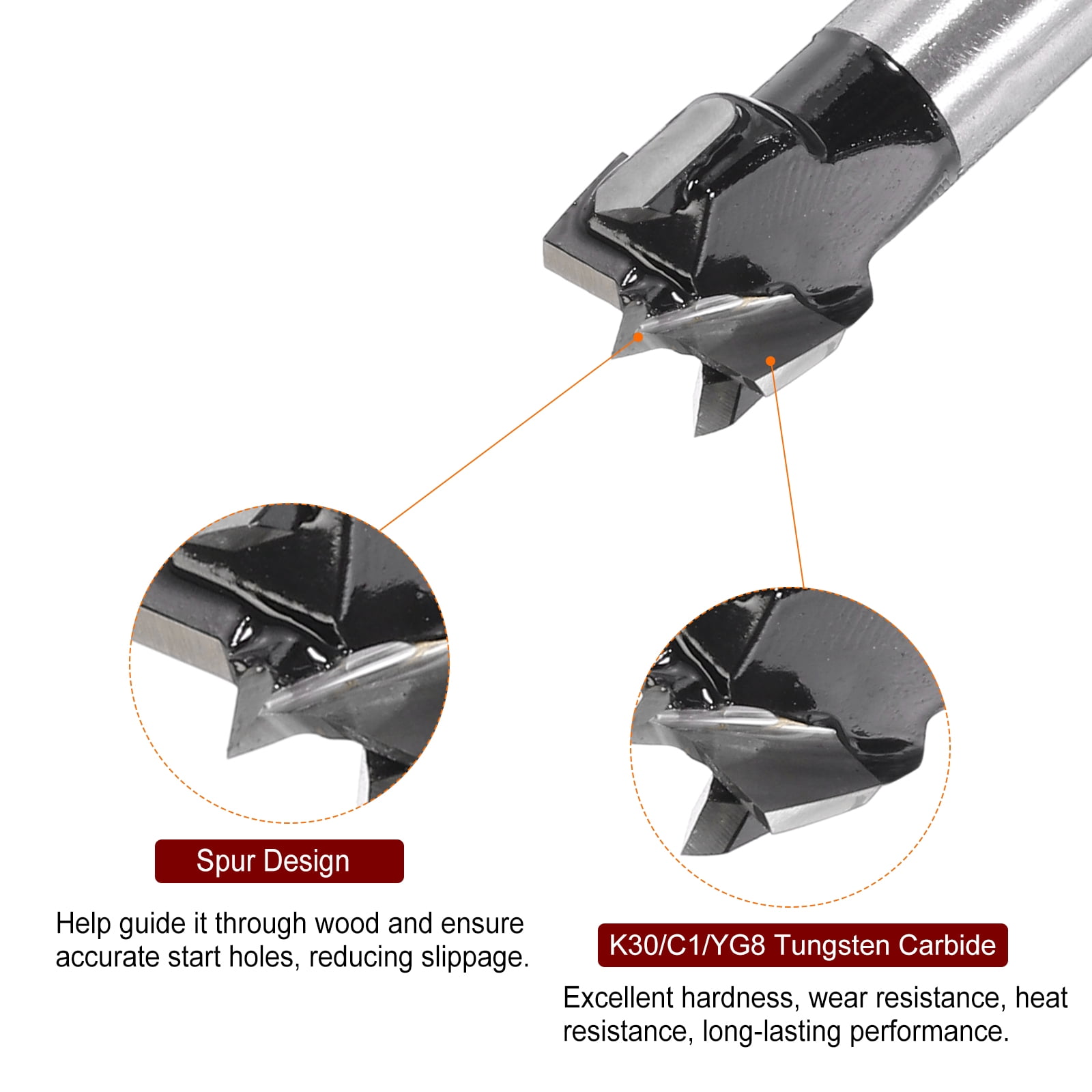 Uxcell 4 Pieces Forstner Drill Bit Set 15/32" 9/16" 19/32" 5/8" K30/C1 Carbide Bits Wood Hinge Hole Opener