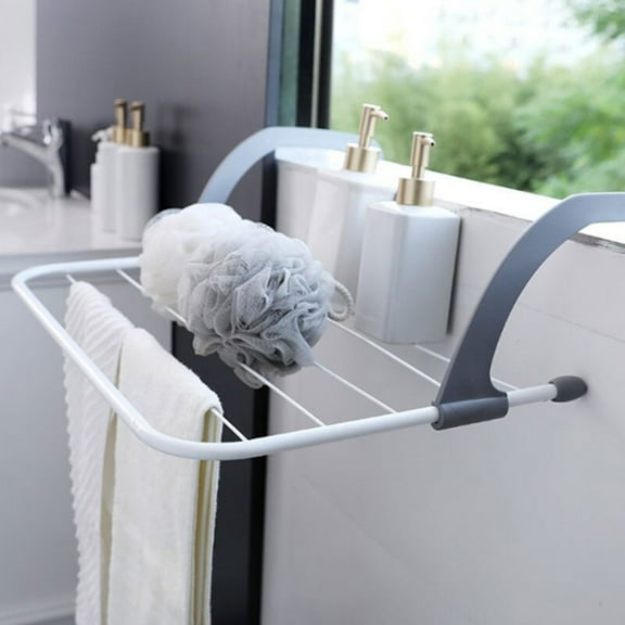 RnemiTe-amo Hook Coat Hanger Shelf Shoe Drying Rack Bathroom Foldable Space Saving Shelf Removable Balcony Rack