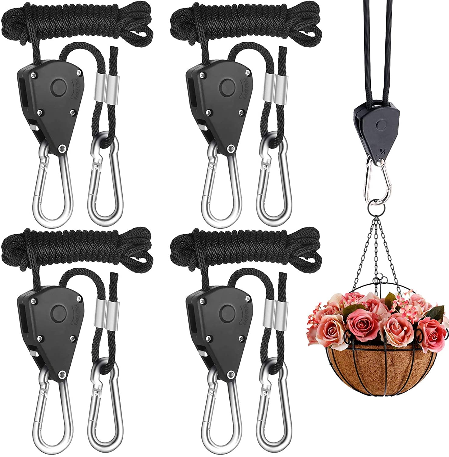 Rope Clip Hanger, 4 Packs Premium Reinforced Adjustable Height Anti