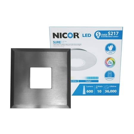 Ultralights Nickel Plate - NICOR Lighting SureFit 5.25-Inch Square Ultra Slim 2700K LED Junction Box Retrofit Downlight Kit, Nickel (DLF-10-120-2K-SQ-NK)