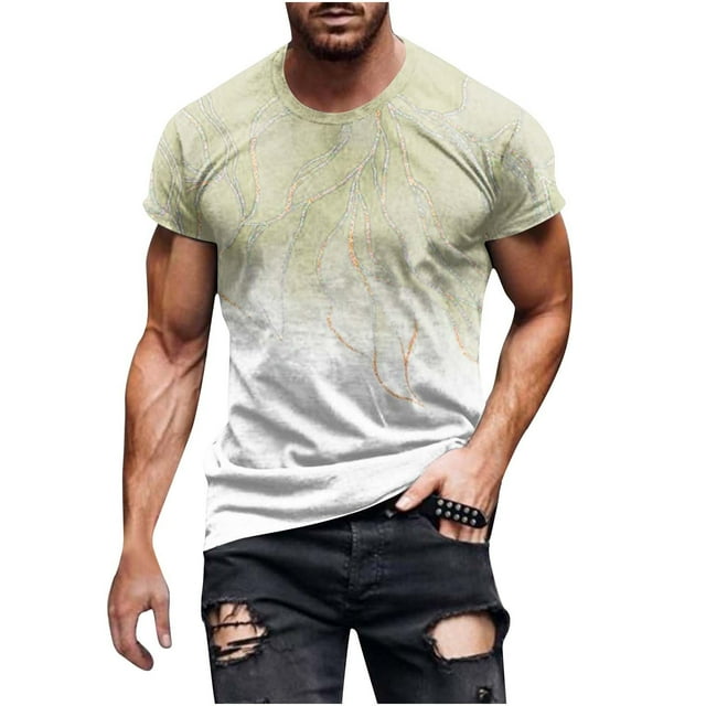 Qertyioot T-Shirts de Sport en Solde Hommes Col Rond Imprimé Pull Entraînement Physique T-Shirt