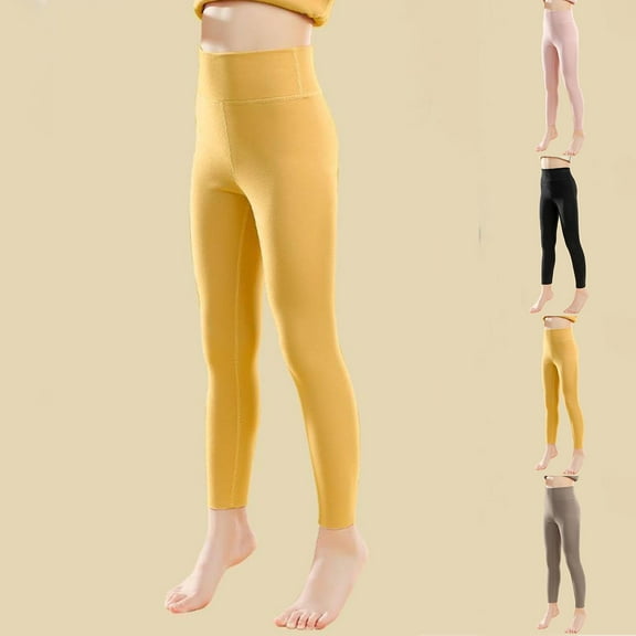 Jinhomg Girl's Fleece Lined Leggings Slim High Waisted Active Pants Seamless Winter Warm Athletic Yoga Pants Pink (7-14 Years)