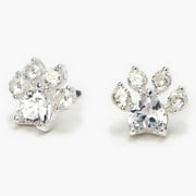 Claire's Silver Cubic Zirconia Paw Print Stud Earrings - 10MM Tween Female