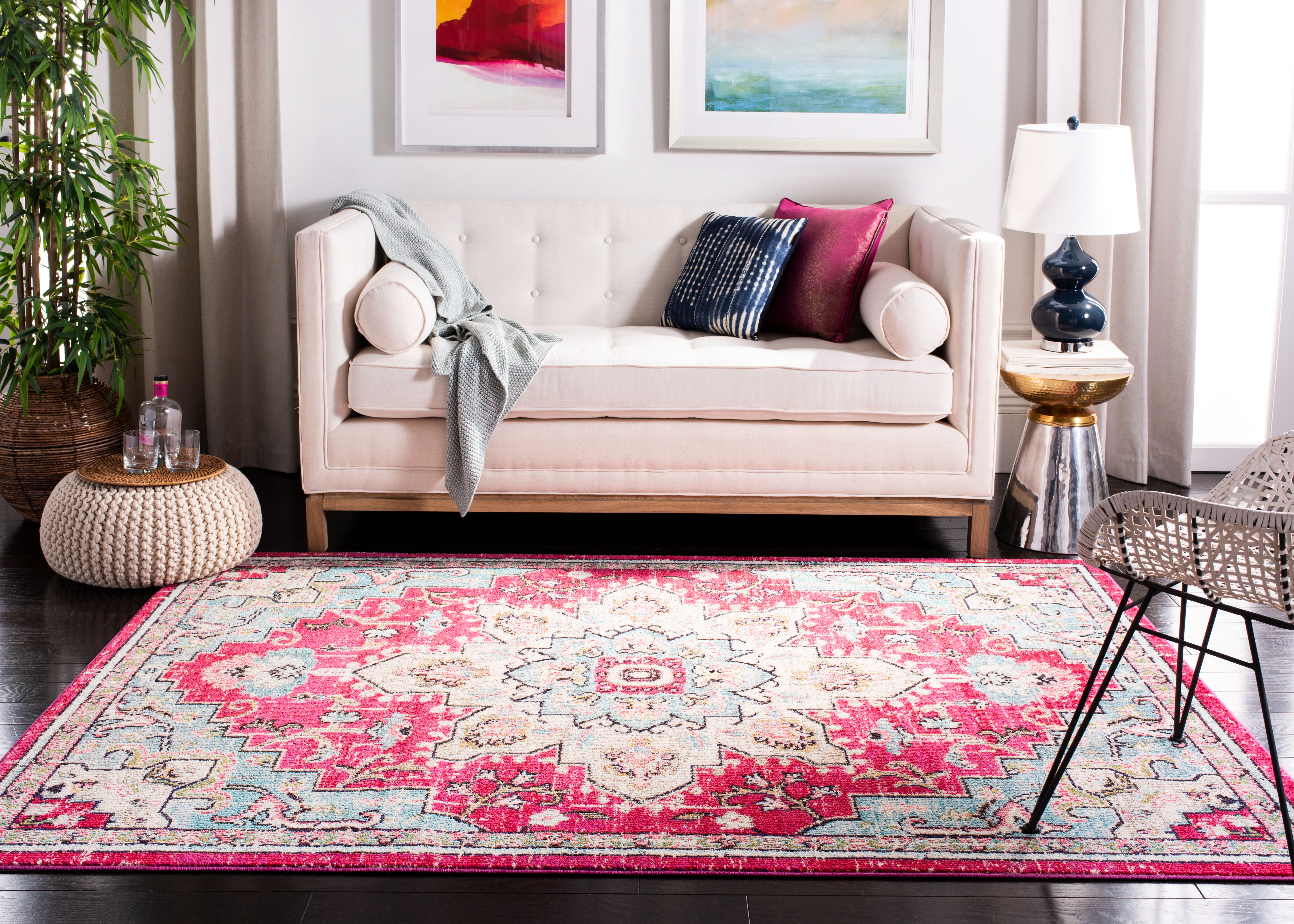 SAFAVIEH Madison Dalia Oriental Area Rug, Fuchsia/Blue, 5'3" x 7'6"