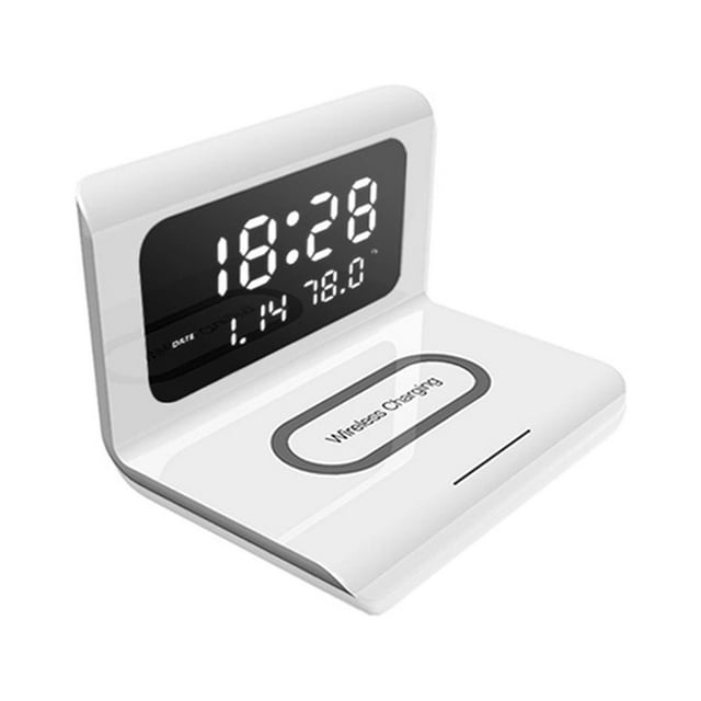 Xihbxyly Reloj Despertador Inalámbrico con Pantalla Led Regulable, Salida Usb, Calendario Digital Multifunción, Escritorio para Oficina En Casa, Solución de Carga Eficiente, Ideal para Mesitas de Noc