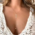 thumbnail image 4 of Long woman collar, delicate gold -plated gold plalate collar with tear -shaped, simple and long necklace, aesthetic collars for women, fashion gold necklace, jewelry gift, 4 of 5