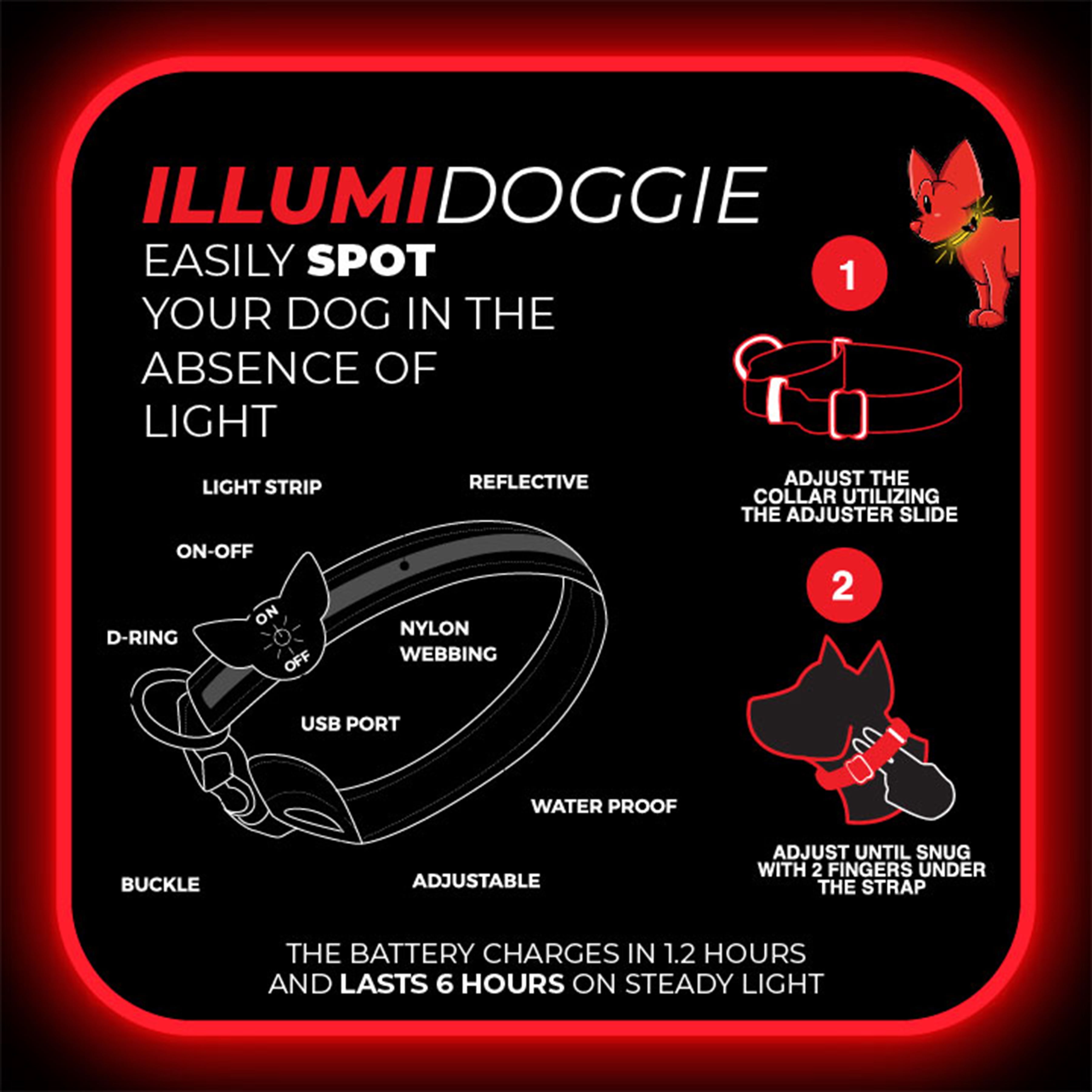 Illumidoggie LED Dog Collar L - Safety Green for Large Dogs from Toy Doggie Brand