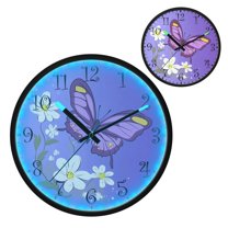 Voice Activated Clock with Glow Light 12 Inch Large Silent Wall Clock Battery Operated for Home Decor Flowers and Butterflies