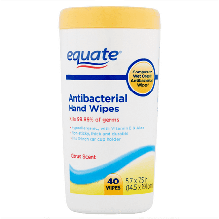 (3 pack) (3 Pack) Equate Antibacterial Hand Wipes, Citrus Scent, 40 Ct