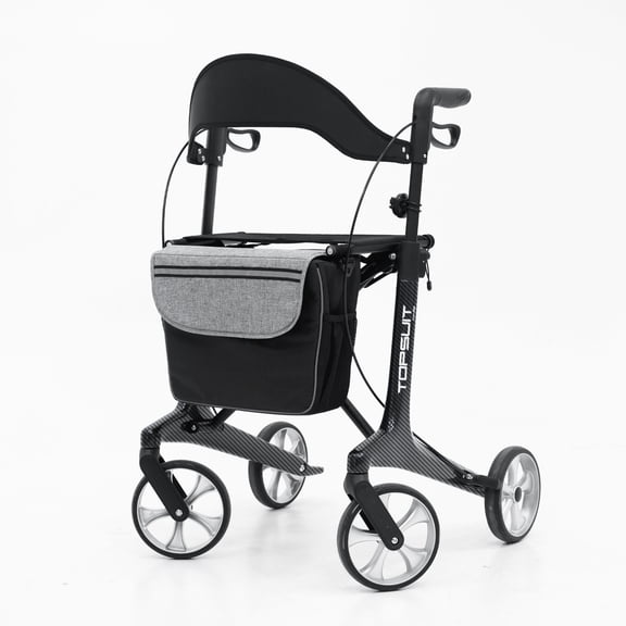 Carbon Fiber Ultralight Rollator Walker for Seniors with Seat & Brakes, Foldable ，7-Level Height ，8" Wheels, 11.5lbs Lightweight Mobility Aid, 330lbs Heavy-Duty Capacity, Adjustable Height