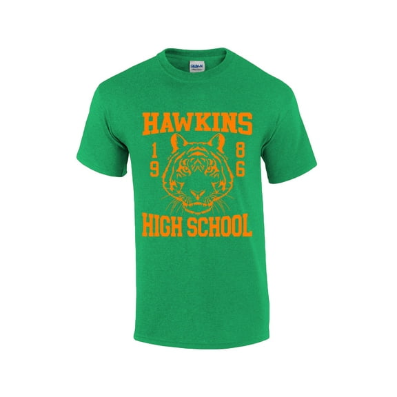 Hawkins High School 1986 Upside Down TV Show Mens Short Sleeve T-shirt Graphic Tee-Antique Irish Green-small