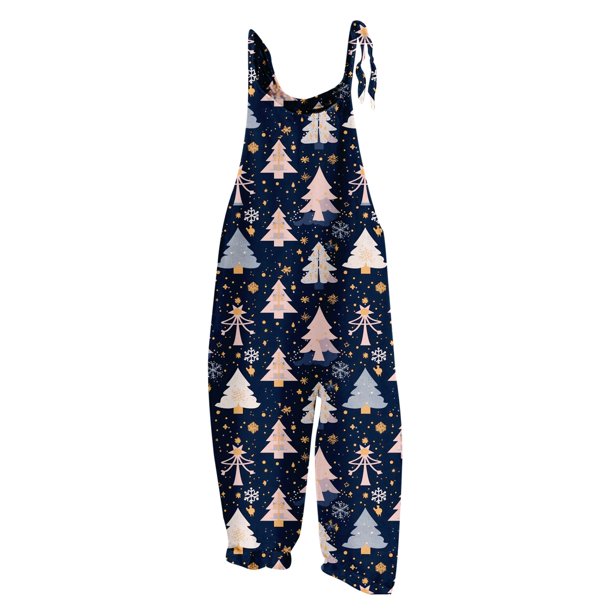 Mono con estampado navideño para mujer, informal, holgado, con tirantes ajustables, holgado, versátil, con tirantes, pierna ancha y ajustable