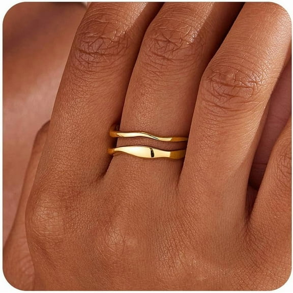 Gold Rings for Women ,14K Gold Plated Stackable Ring Set,Dainty Thumb Rings for Women Chunky Statement Stacking Gold Jewelry Size 5 6 7 8 9