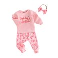 thumbnail image 2 of Elippeo Valentines Day Toddler Baby Girls Outfit Long Sleeve Letters Print Sweatshirt Heart Print Pants Headband Clothes, 2 of 10