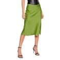 thumbnail image 5 of HGIEYS Women High Waist Silky Satin Midi Skirt Elastic Waist A Line Skirt with Slit, 5 of 6