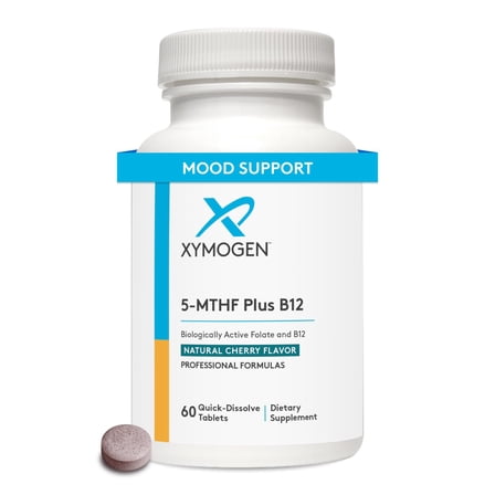 XYMOGEN 5-MTHF Plus B12 - Biologically Active Folate   Methyl B12 (Methylcobalamin) to Support Methylation and Nervous System Health - Great-Tasting Cherry Flavor (60 Quick-Dissolve Tablets)