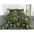 thumbnail image 2 of Ambesonne Tropical Quilted Bedspread Set 3 Pcs, Art Exotic Monstera Leaves, Twin, Dark Teal Olive Green, 2 of 4