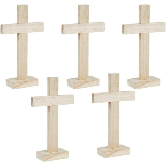 5Pcs Wooden with Stand Desk Unfinished Wood Crosses Tabletop Ornaments Easter Decor for DIY Crafts Centerpieces Wall Home Decor Prayer Gifts