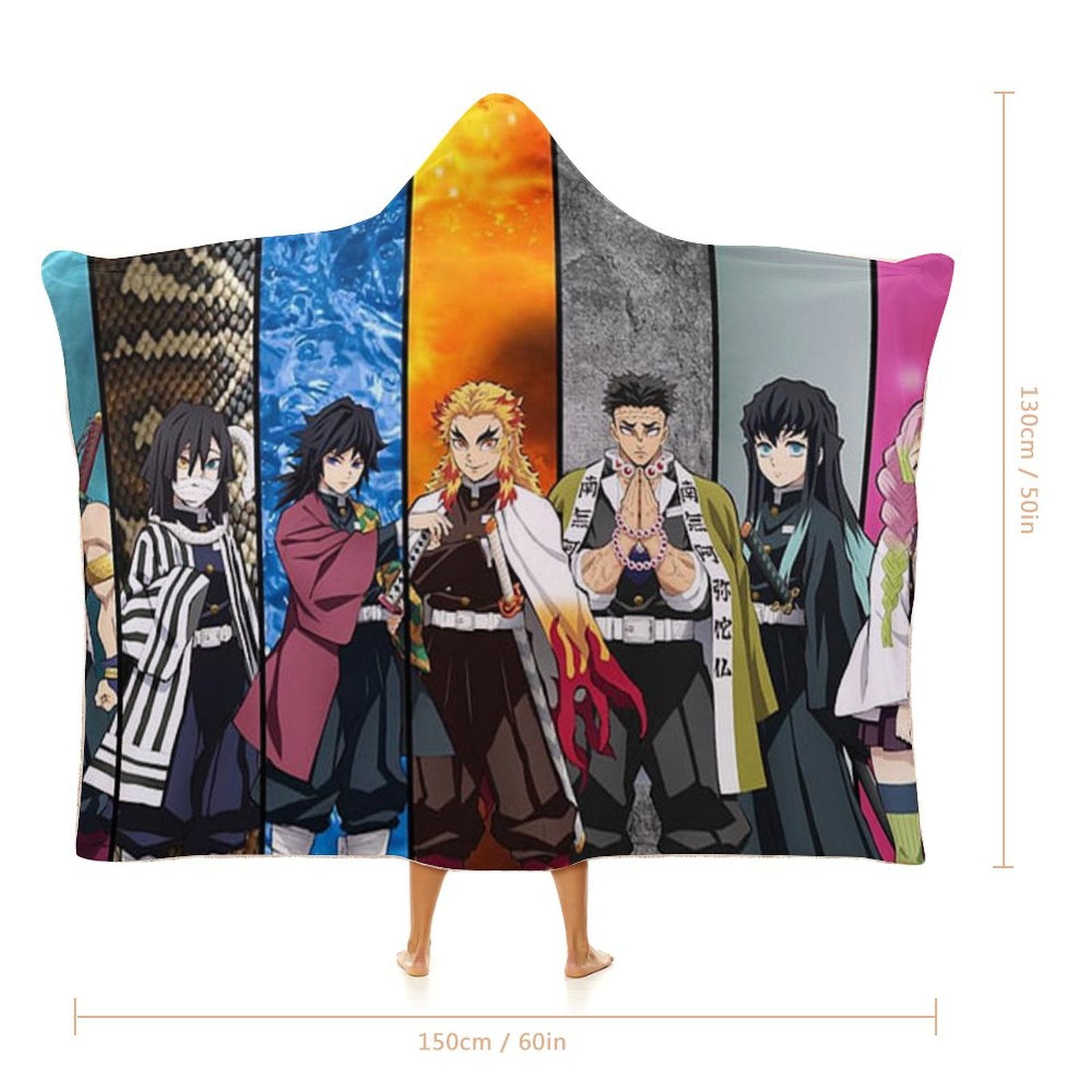 Demon Slayer Wearable Blanket Cloak Arctic Velvet Hooded Blanket Soft Fuzzy Hoodie Blanket Cape for Adults Kids 50"x60"