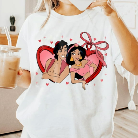 Aladdin Jasmine Couple Locket Comfort Color T-Shirt, Valentine Gift, Trending Unisex Tee, Disneyland Vacation Trip Gift 2025