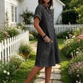 thumbnail image 6 of YOIAVAIOY L Women's Linen Blend Collared V Neck Maxi Dress, Puff Sleeve Empire Waist Casual Flowy Dress 2026 Summer Beach Vacation Dress Black, 6 of 7