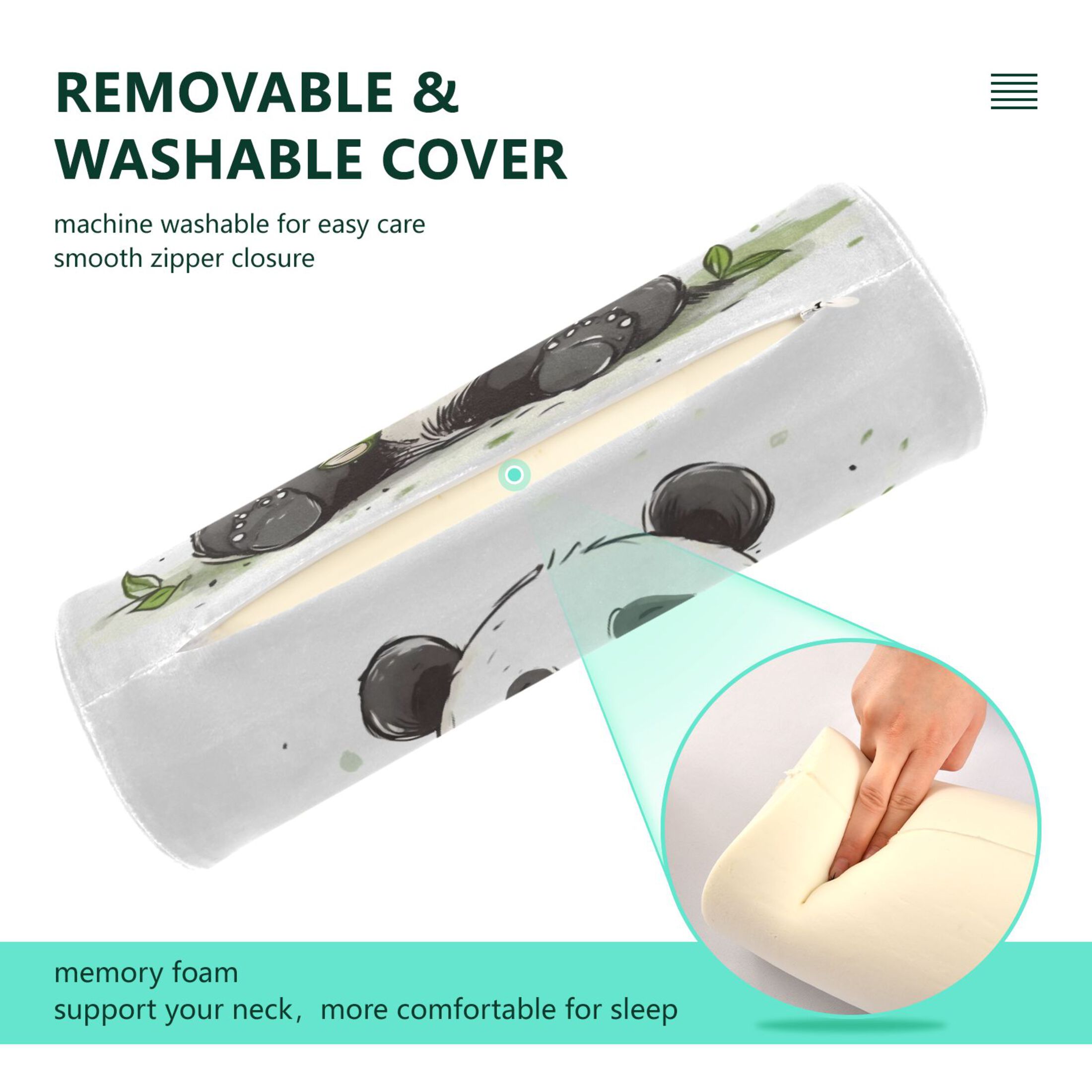 Neck pillow Round Cervical Pillow Cylindrical Pillow Lumbar Pillow Sofa Headrest Pillow Support For the Back, Neck and Head Cute Panda Eats Bamboo