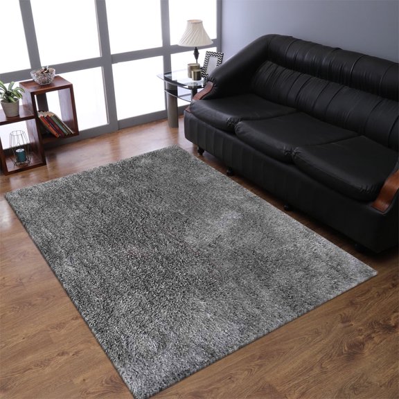 Rugsotic Carpets Hand Tufted Shag Polyester Eco-Friendly Area Rugs - 2'8''x4'11'', Rectangle, Light Silver White, Plain Solid Design, High Pile Handmade Anti Skid Rugs for Living Room K00111