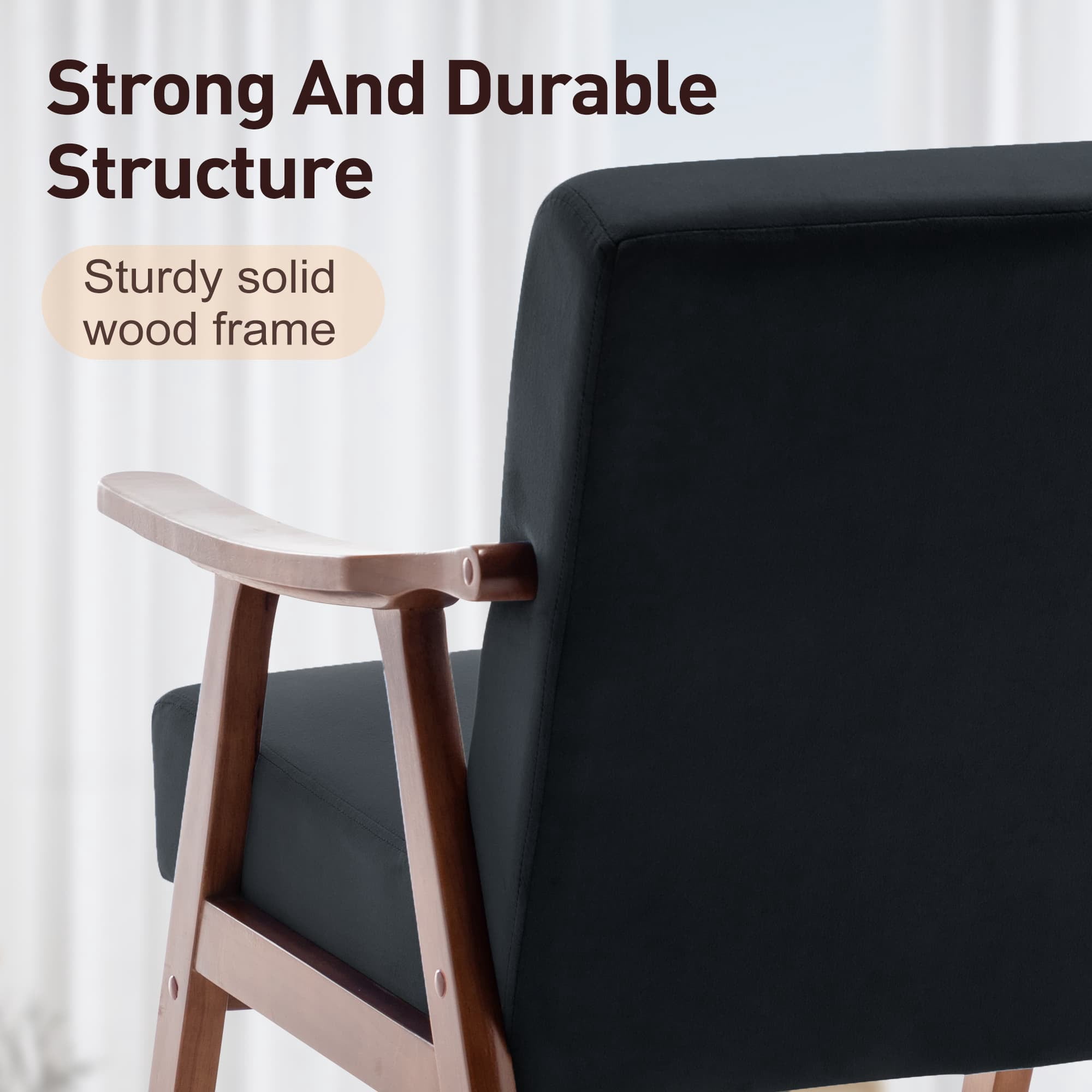 MAYEERTY Mid-Century Modern Chair Solid Wood Frame Accent Chair Extra-Thick Backrest Wingback Lounge Indoor Living Room Bedroom Reading Room