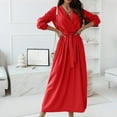 thumbnail image 4 of biudgviw Casual Dresses for Women Fashion Long Sleeve Long Maxi Dress Fall Flowy V Neck Loose Vacation Dress, 4 of 7