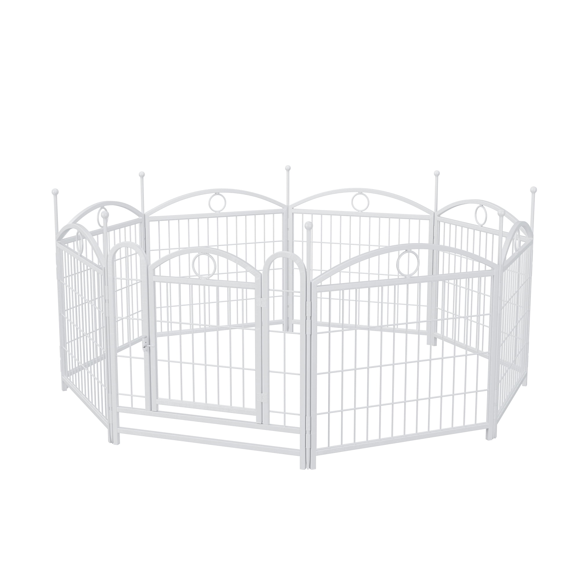 Jopath 24" 8 Panels Metal Dog Pen, Pet Dog Fence Outdoor Foldable Exercise Pen Heavy Duty Dog Fence Puppy Pen with Doors for Large Medium Small Dogs White