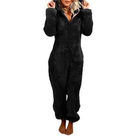 

Qiylii Fleece Pajamas for Women Winter Warm Sherpa Romper Non-footed Onesie Loungewear Pajama One Piece Zipper Hooded Jumpsuit Sleepwear Playsuit