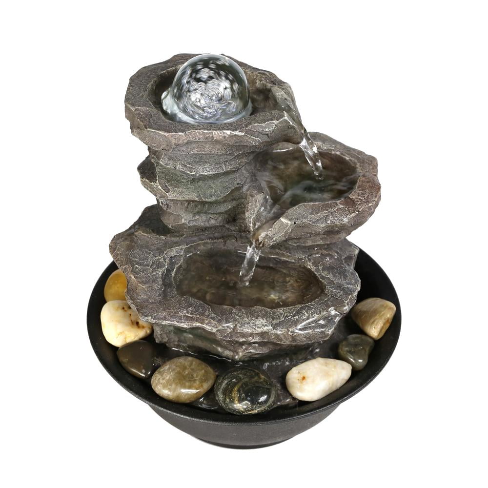 PeterIvan Indoor Waterfall Fountain Woodland Tree Trunk Relaxation Waterfall Fountain with LED Light and Free Submersible Pump 10 4/5” H 3 Jars Tabletop Fountain 
