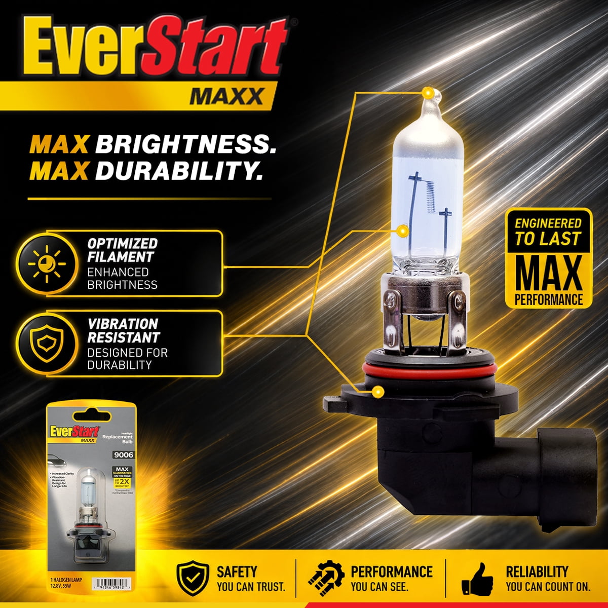 EverStart Maxx 9006 Halogen Headlight Bulb, 1 Pack, Compatible with Multiple Cars