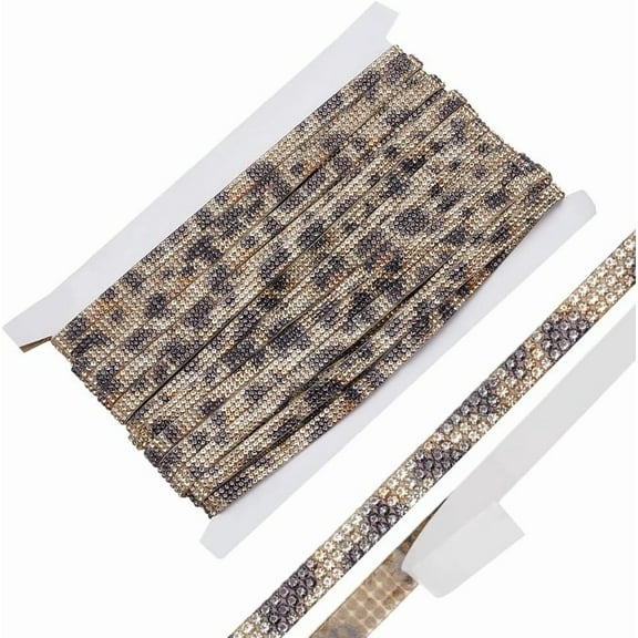 10 Yards Self Adhesive Leopard Print Rhinestone Ribbon Leopard Print Resin Rhinestone Strips Bling Diamond Rhinestones Strips Sticker 3 Rows