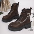 thumbnail image 3 of FRSASU Women's Buckle Chain Decor Platform Chunky Heel Boots Side Zipper Lace Up Non Slip Ankle Boots Brown, 3 of 7