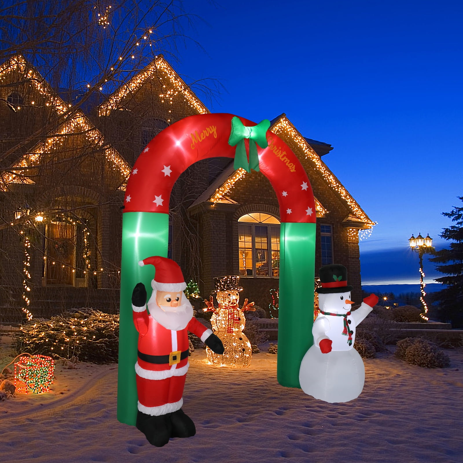 Astoutdoor 8ft Inflatable Festive Arch Decoration with Santa Snowman and 7 Lights