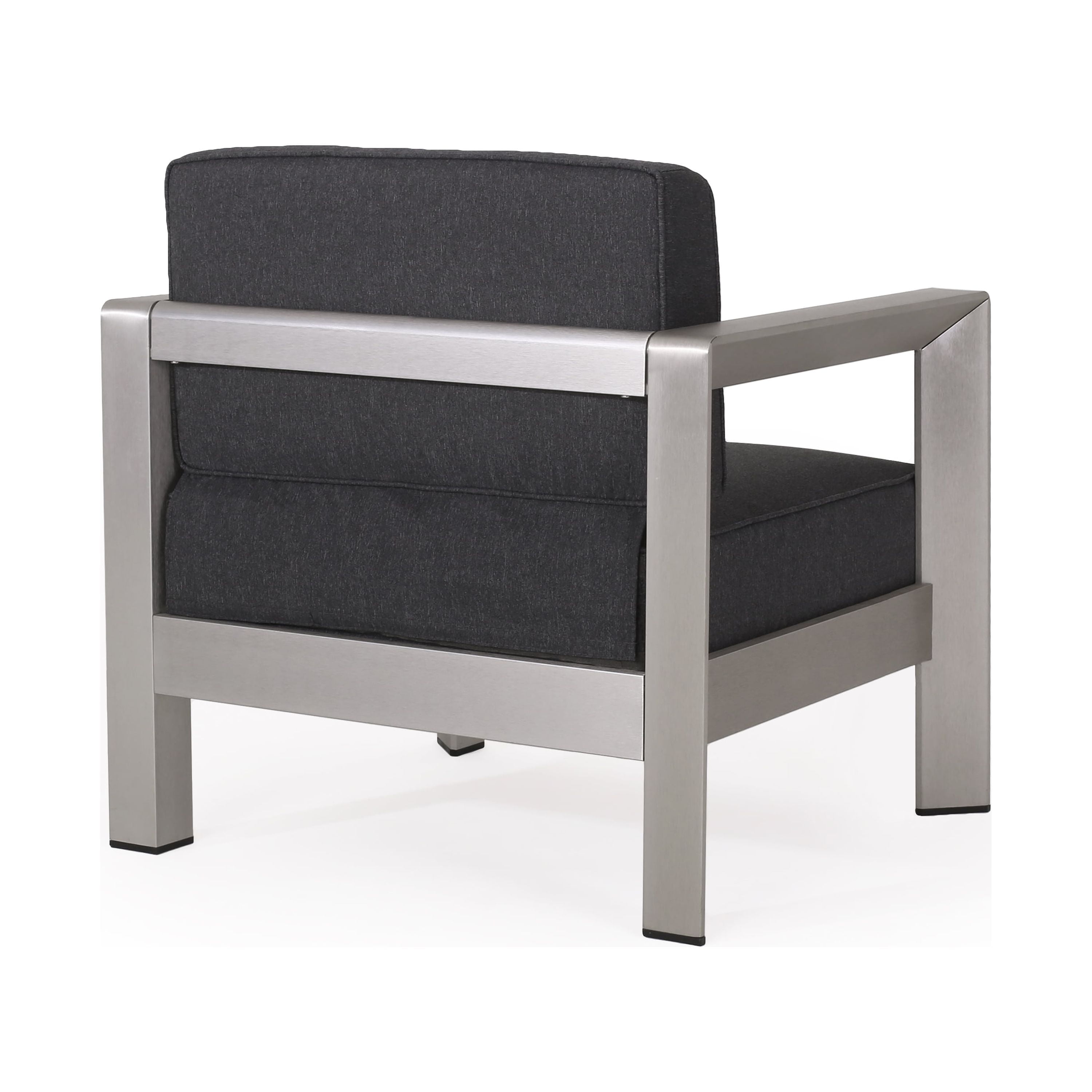 Grace Outdoor 5 Piece Aluminum Chat Set with Fire Pit and Tank Holder, Silver, Dark Gray, Dark Gray