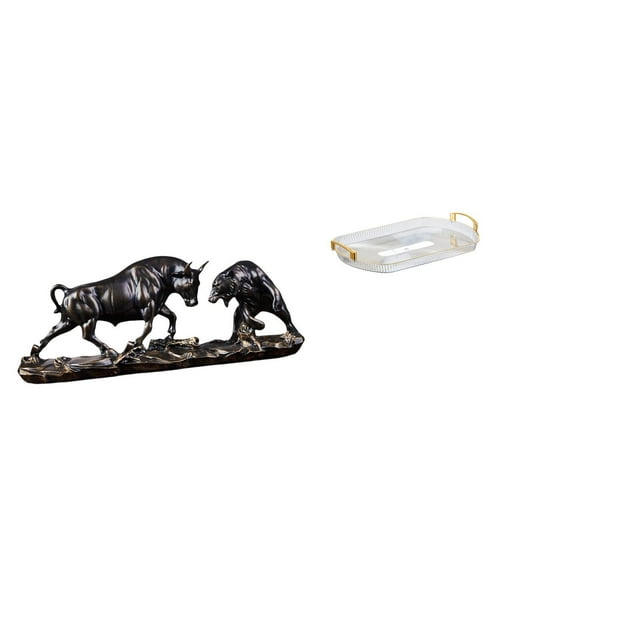 Estatua de escritorio,Figura decorativa de pelea de toros y osos,Bandeja de almacenamiento,Bandeja rectangular para servir frutas y postres de cocina,Bandeja decorativa organizadora