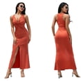 thumbnail image 2 of Franhais Women's Long Maxi Dress Skinny Solid Color Sleeveless V Neck Split Knotted Dress for Evening Party, 2 of 8