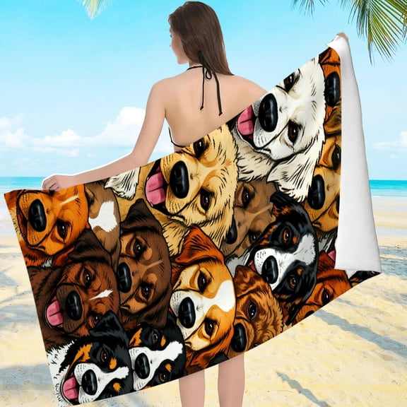 RKSupls Dog Faces Collage Microfiber Beach Towel, Extra Large Quick Dry Lightweight Towel for Travel Swimming Camping, Soft Super Absorbent- 55.1x27.6in