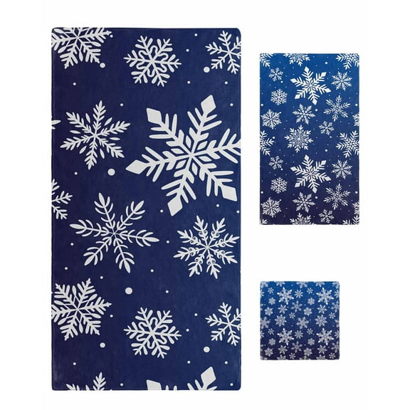 Navy Blue Snowflake Christmas Bath Towels for Bathroom Set,Luxury Microfiber Towels Gifts for Women,Quick Dry Beach Kitchen Hand Hair Face Towel and Dish Washcloth,Winter Xmas Snowflakes Towels Set