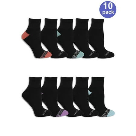 Fruit of the Loom Women's Cushioned Sole Ankle Socks, 10 Pack, Black/Pink, Black/Green, (Best Ankle Socks Womens)
