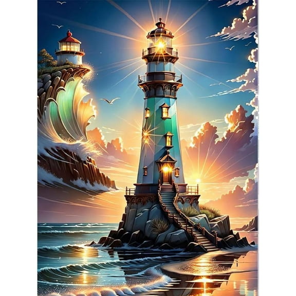 5D DIY Diamond Art Kits for Adults Beginners,Lighthouse Drill Diamond Dots Gem Art,Home Wall Decor 11.8x15.8inches.