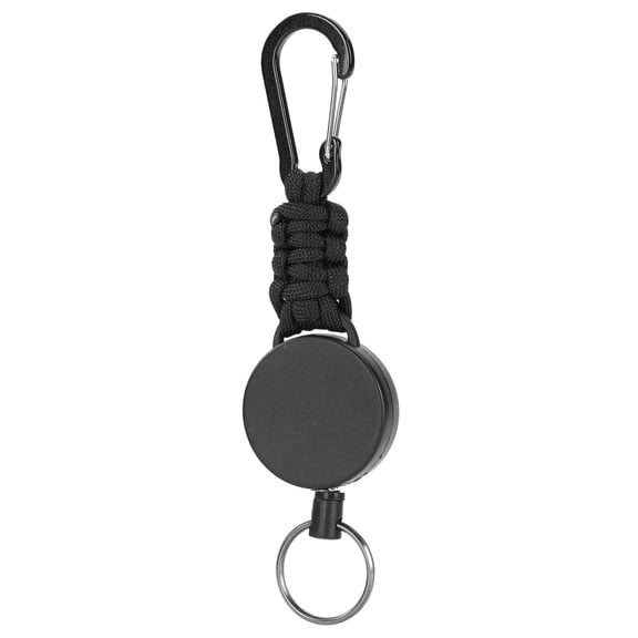Retractable Steel Wire Keychain, Heavy Duty Recoil Key Ring, Anti-Lost Extensible Cord, Multipurpose Camping Clip, Durable Spring Loaded Pull Buckle, Black