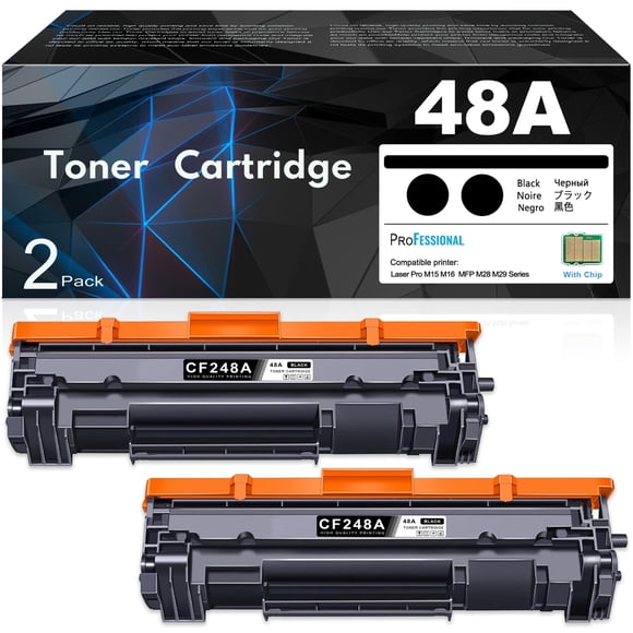 48A CF248A Toner Cartridge 2 Pack (Update Chip Version) Black High Yield Replacement for HP 48A CF248A M15w M15a M16a M16w Pro MFP M29w M29