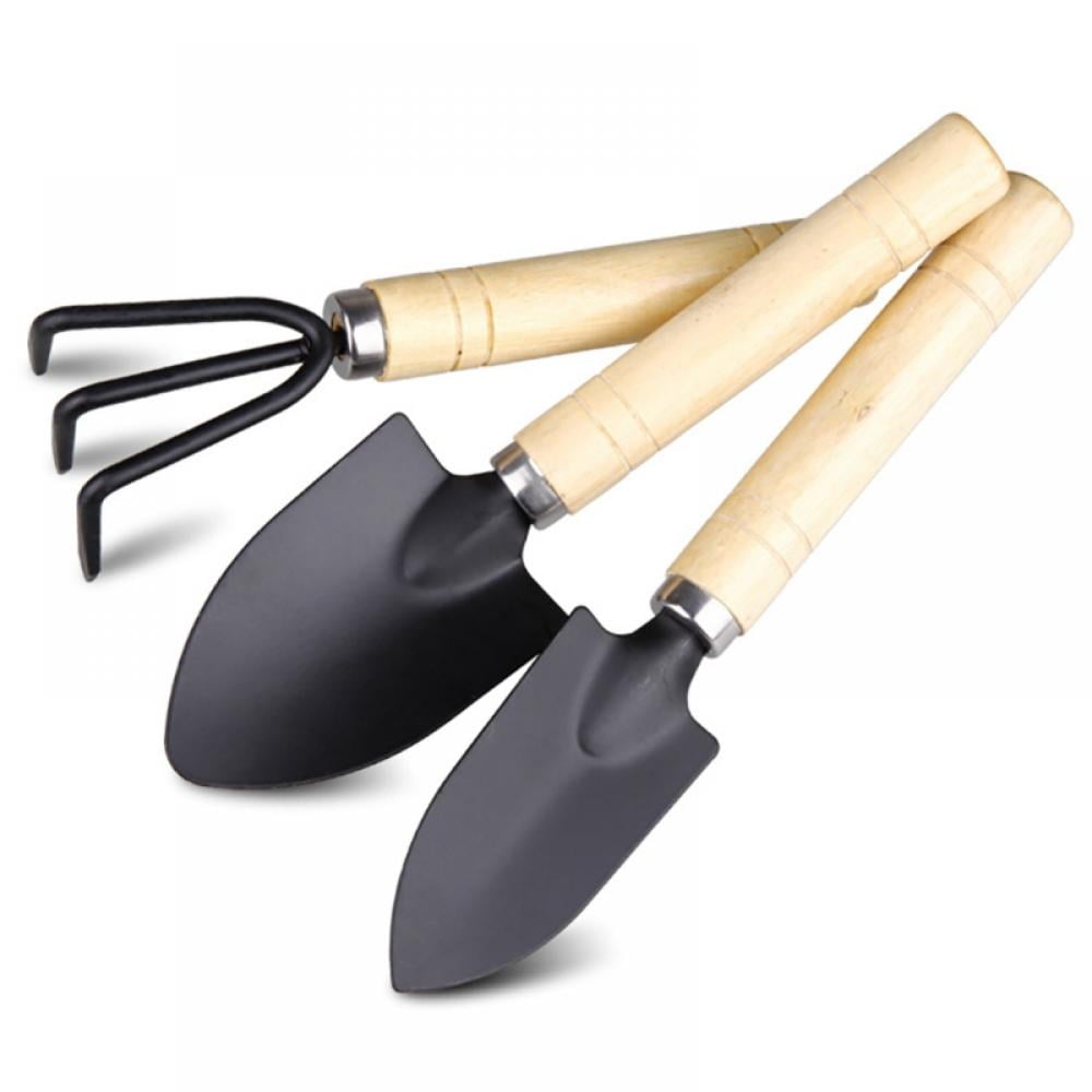 3 Piece Mini Wooden Handheld Gardening Tool Set Spade Shovel Rake ...