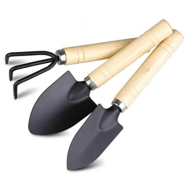 3 Piece Mini Wooden Handheld Gardening Tool Set Spade Shovel Rake