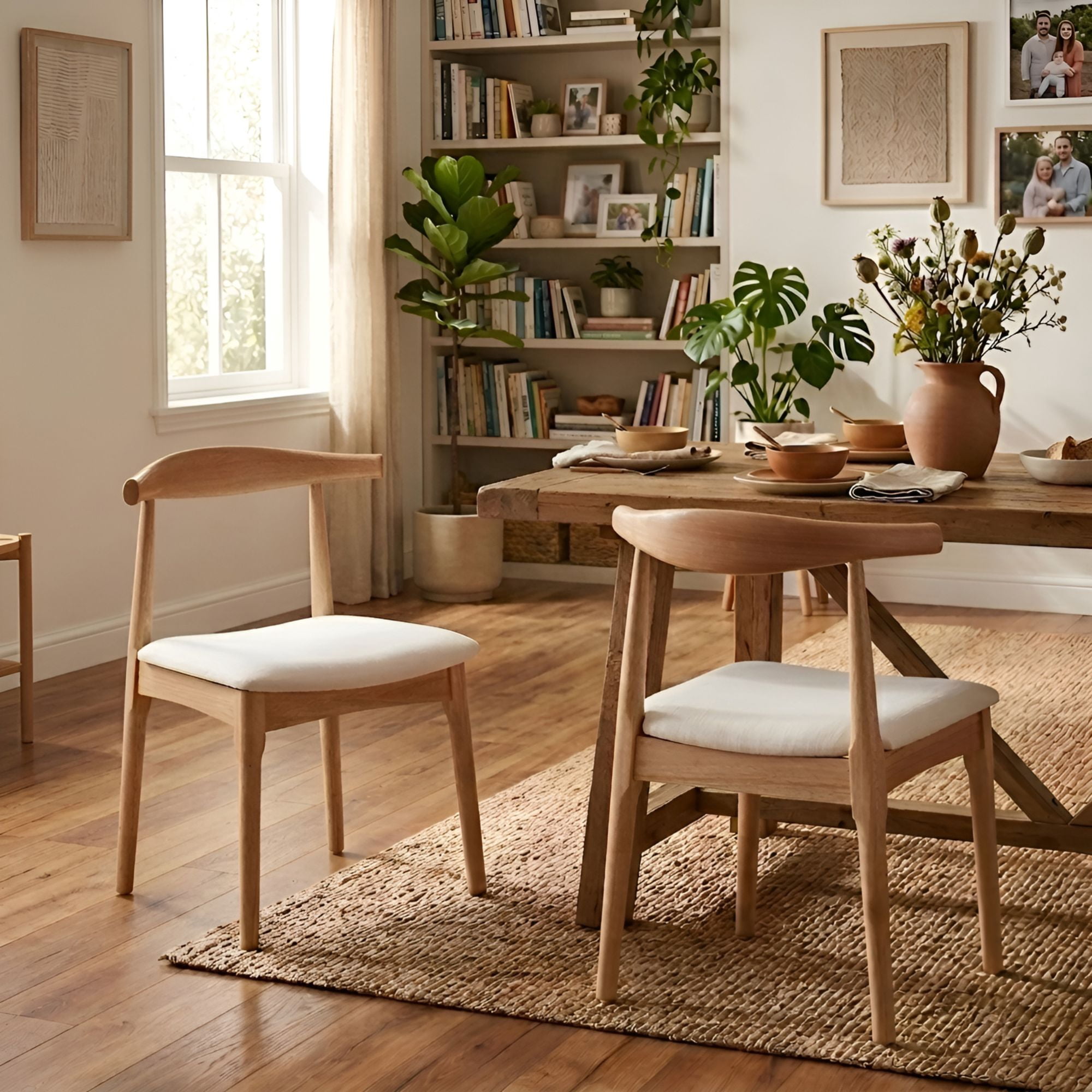 Dayalane Mid Century Modern Dining Chairs Set of 2,Linen Upholstered Farmhouse Chairs with Open Back,Side Dining Chairs with Natural Wood Legs for Dining Room, Kitchen, Restaurant,Beige