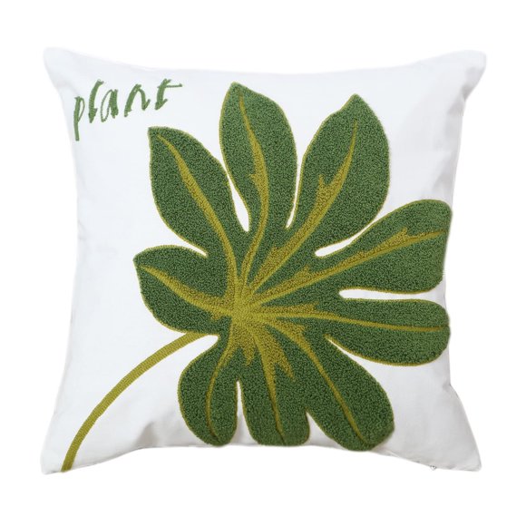 Hodeco Housse de Coussin Décorative 18X18 Feuille Tropicale Housse de Coussin Broderie Verte pour Canapé Chaise 100% Coton 45X45Cm 1 Pce