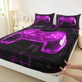 thumbnail image 3 of Homewish Modern Gaming Gamer Queen Sheet Sets, Purple Video Game Controller Flat Sheet, Teens Kids Boys Girls Queen Fitted Sheet, Microfiber Bedroom Decor, 4-Piece, 3 of 7